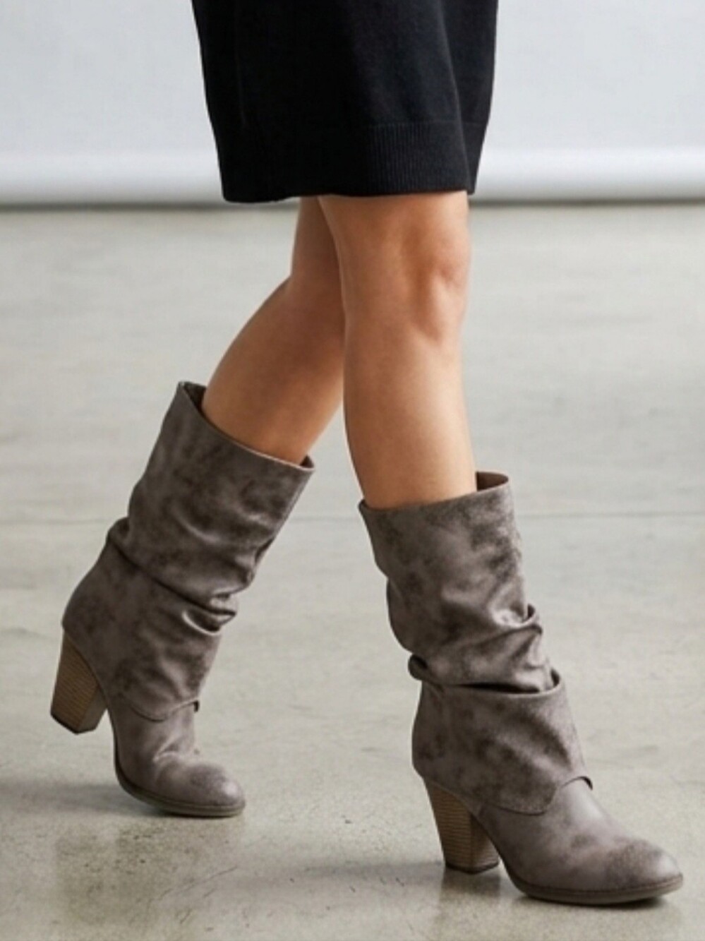 MIA Johnnie Cuffed Mid-Calf Boots Taupe Slouch Block Heel Women's Size 8.5 NWOB